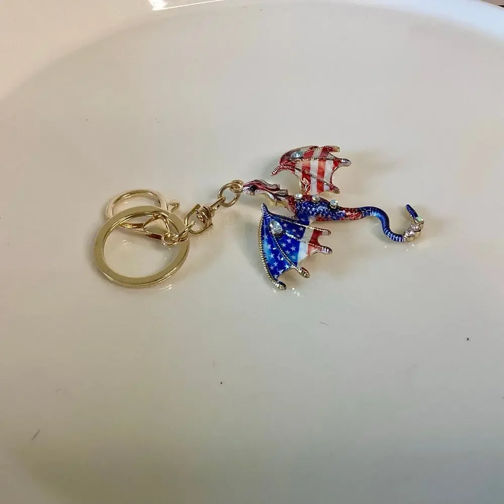 Patriotic Colored Fantasy Western Dragon Keychain